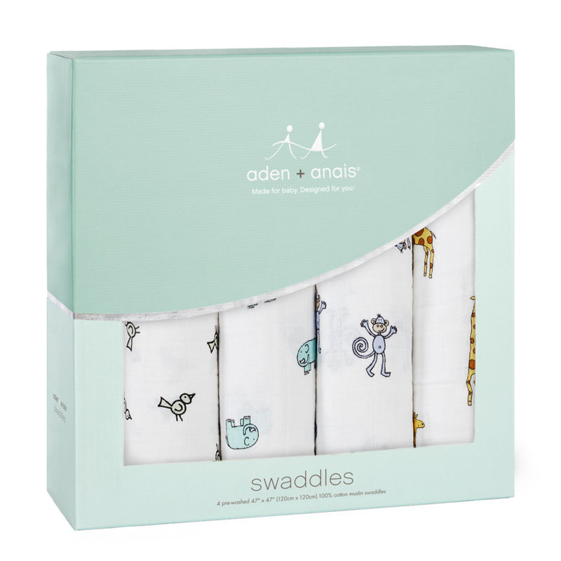 Aden + Anais Classic Swaddle Blankets 4-Pack - Jungle Jam