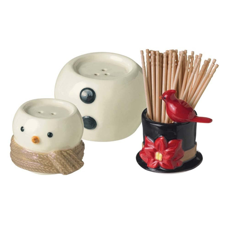 Grasslands Road Christmas Song Snowman Salt and Pepper Shaker and Toothpick Holder