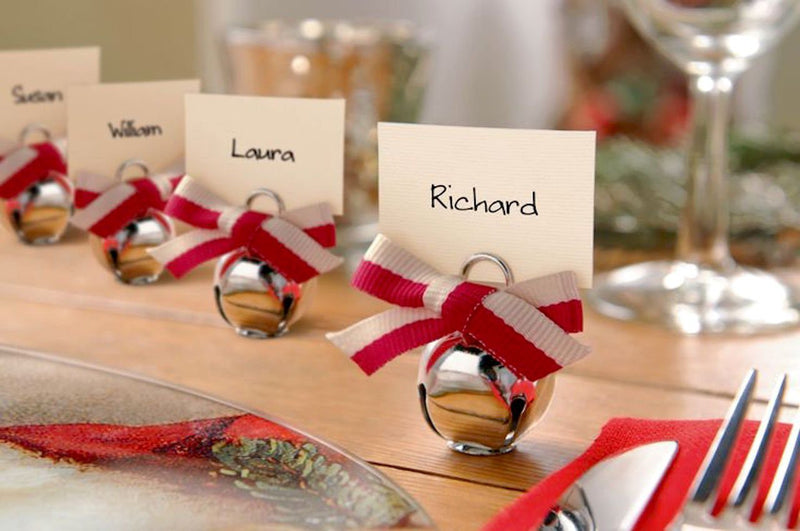 Grasslands Road Jingle Bell Metal Place Card Holder, Silver - Set of 4