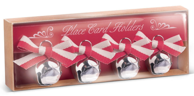 Grasslands Road Jingle Bell Metal Place Card Holder, Silver - Set of 4