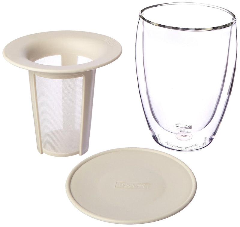 Bodum Tea for One, 12 Oz Double Glass Wall, and Tea strainer