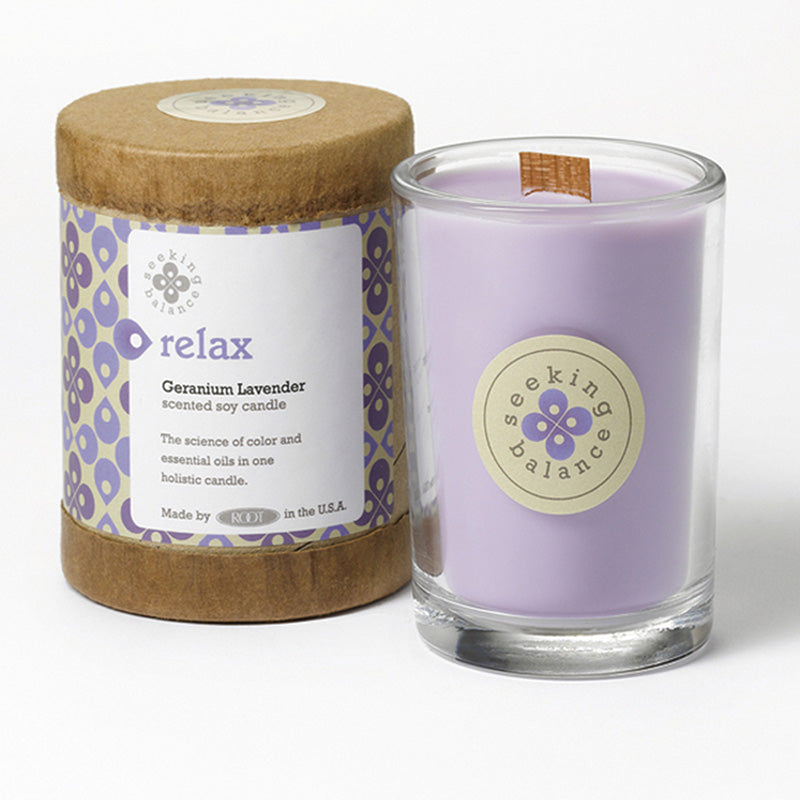 Root Seeking Balance 6.5 Oz Candle - Relax Geranium Lavender