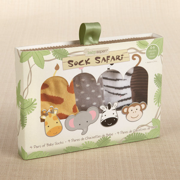 Baby Aspen "Sock Safari" Four-Pair Animal-Themed Sock Set
