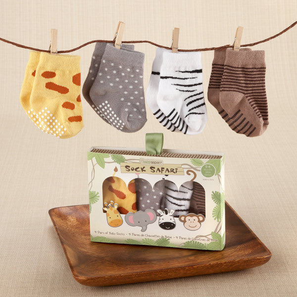 Baby Aspen "Sock Safari" Four-Pair Animal-Themed Sock Set