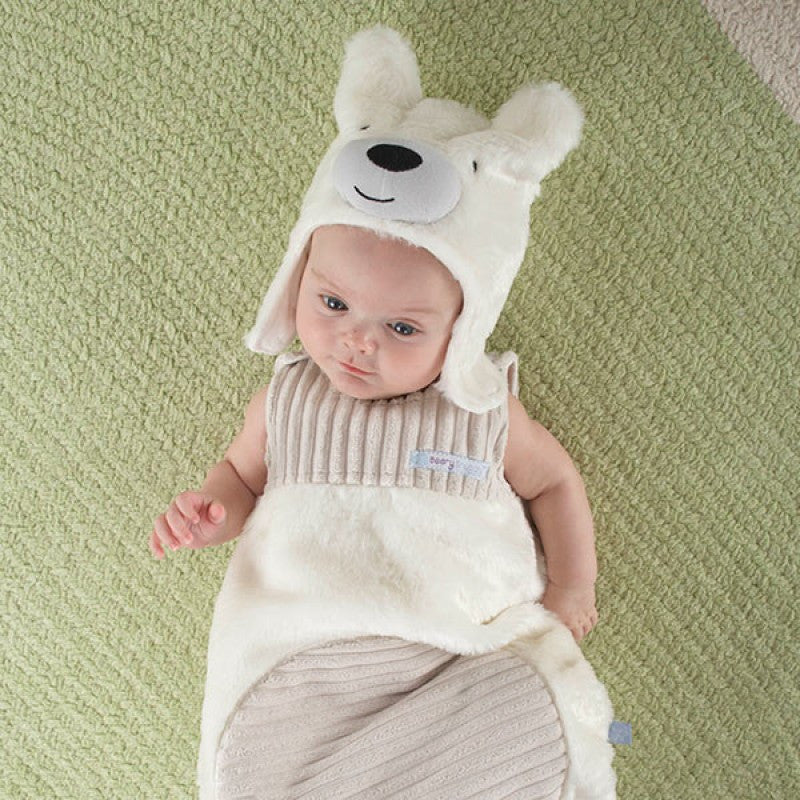 Baby Aspen "Beary Snuggly" Luxe Polar Bear Snuggle Sack and Hat