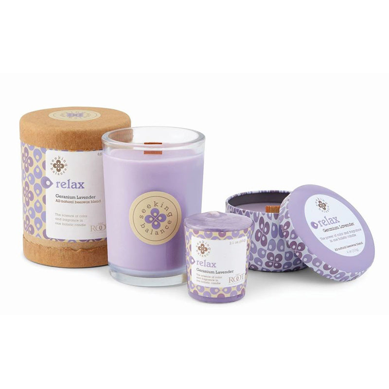 Root Seeking Balance 6.5 Oz Candle - Relax Geranium Lavender
